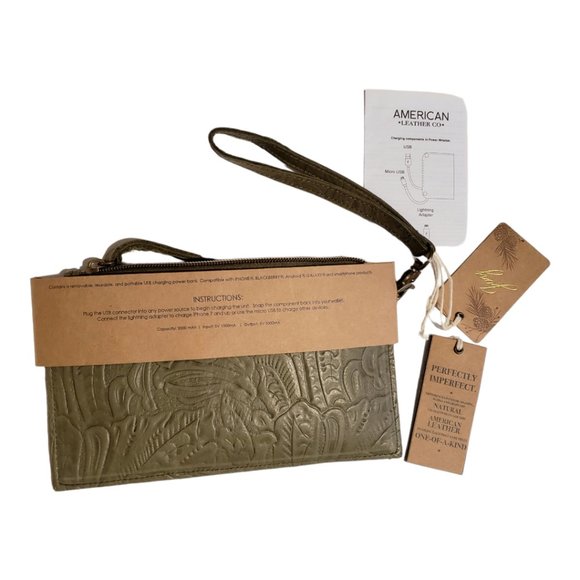 NWT American Leather Co - The Essential Power Wristlet - Tooled Leather (Olive) - Picture 2 of 10